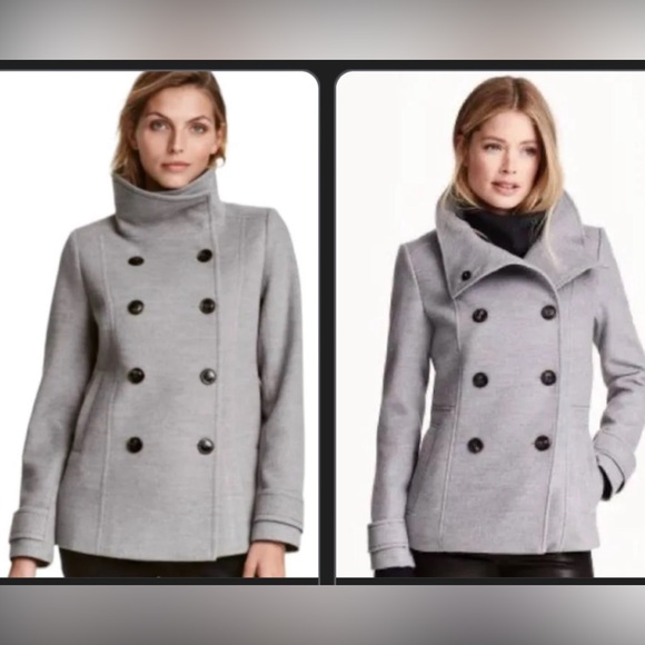 H&M double breasted heather grey peacoat - Picture 1 of 5
